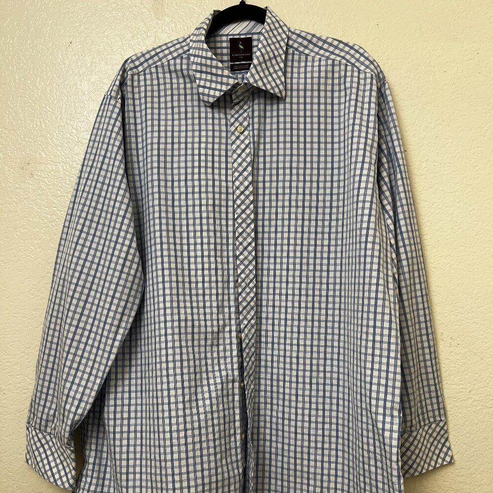 Tailorbyrd Shirt Mens 2XL XXL Blue Check Business Office Casual Dress‎ Travel